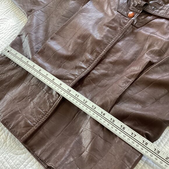 Vintage Brown Leather Jacket With Buckle Cuffs & Zipper Closure 80s - Picture 9 of 16